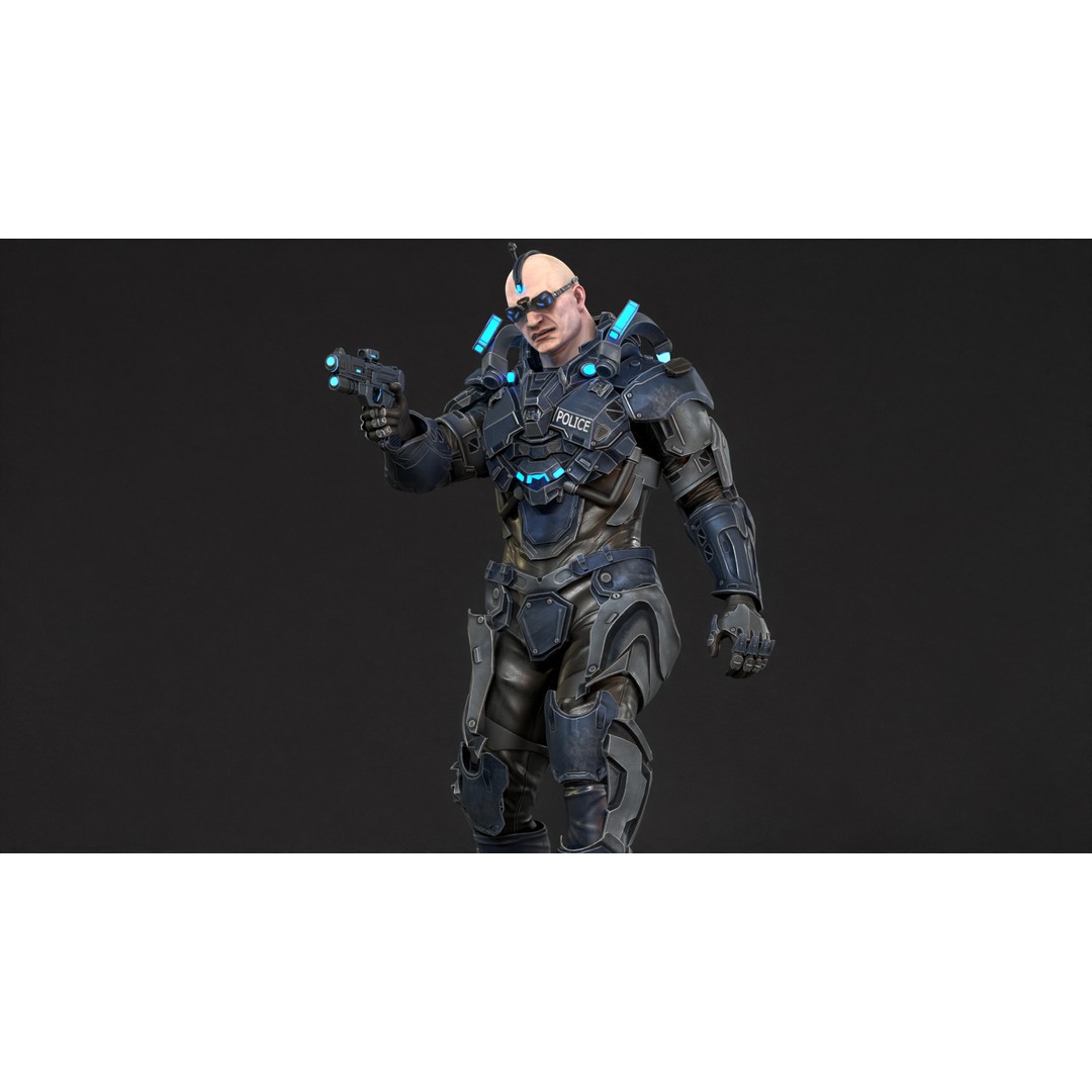 Cyborg Cop 3D Model – Low Poly Game Asset, FBX, Animated - View 17
