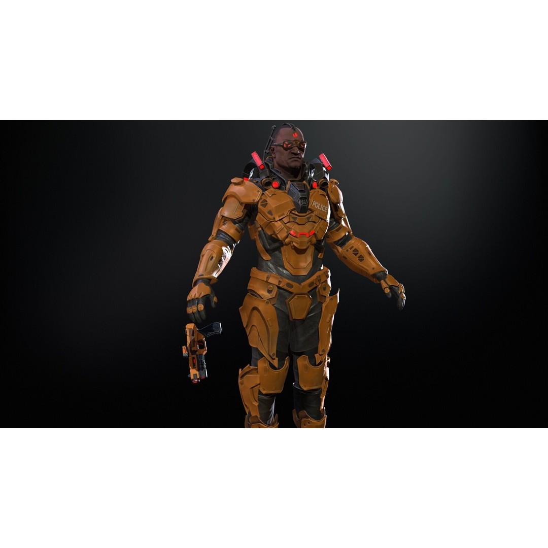 Cyborg Cop 3D Model – Low Poly Game Asset, FBX, Animated - View 18
