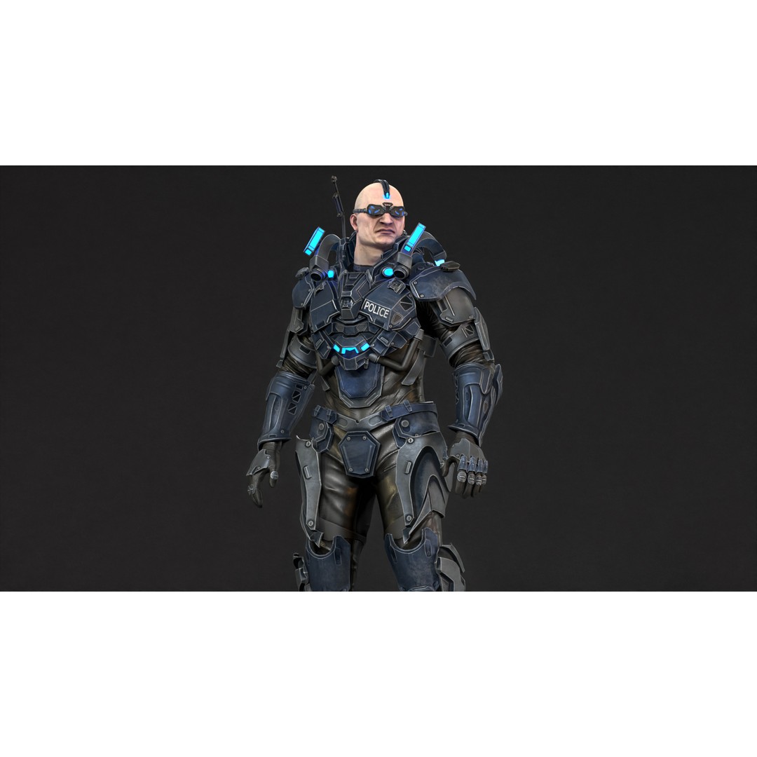 Cyborg Cop 3D Model – Low Poly Game Asset, FBX, Animated - View 19
