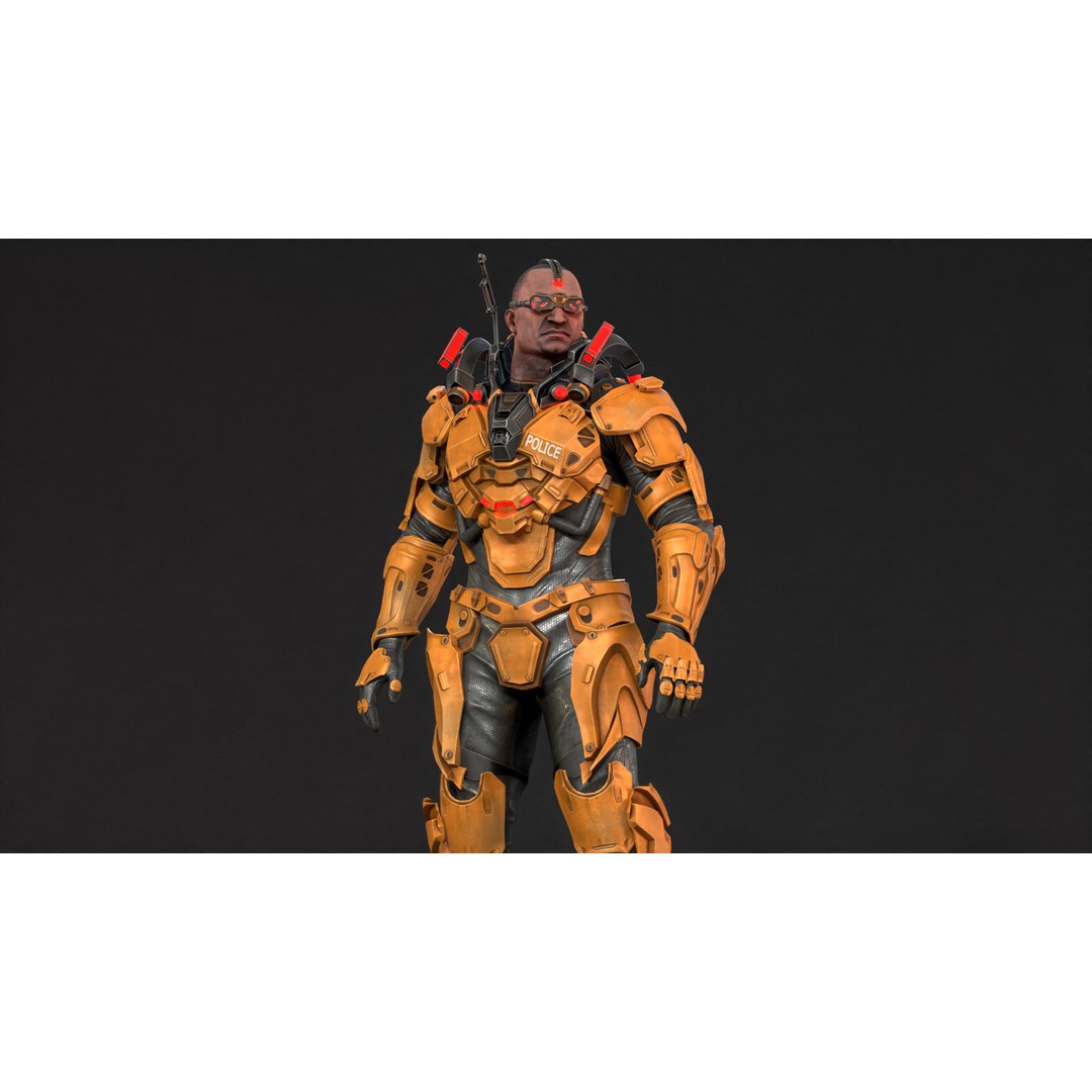 Cyborg Cop 3D Model – Low Poly Game Asset, FBX, Animated - View 21