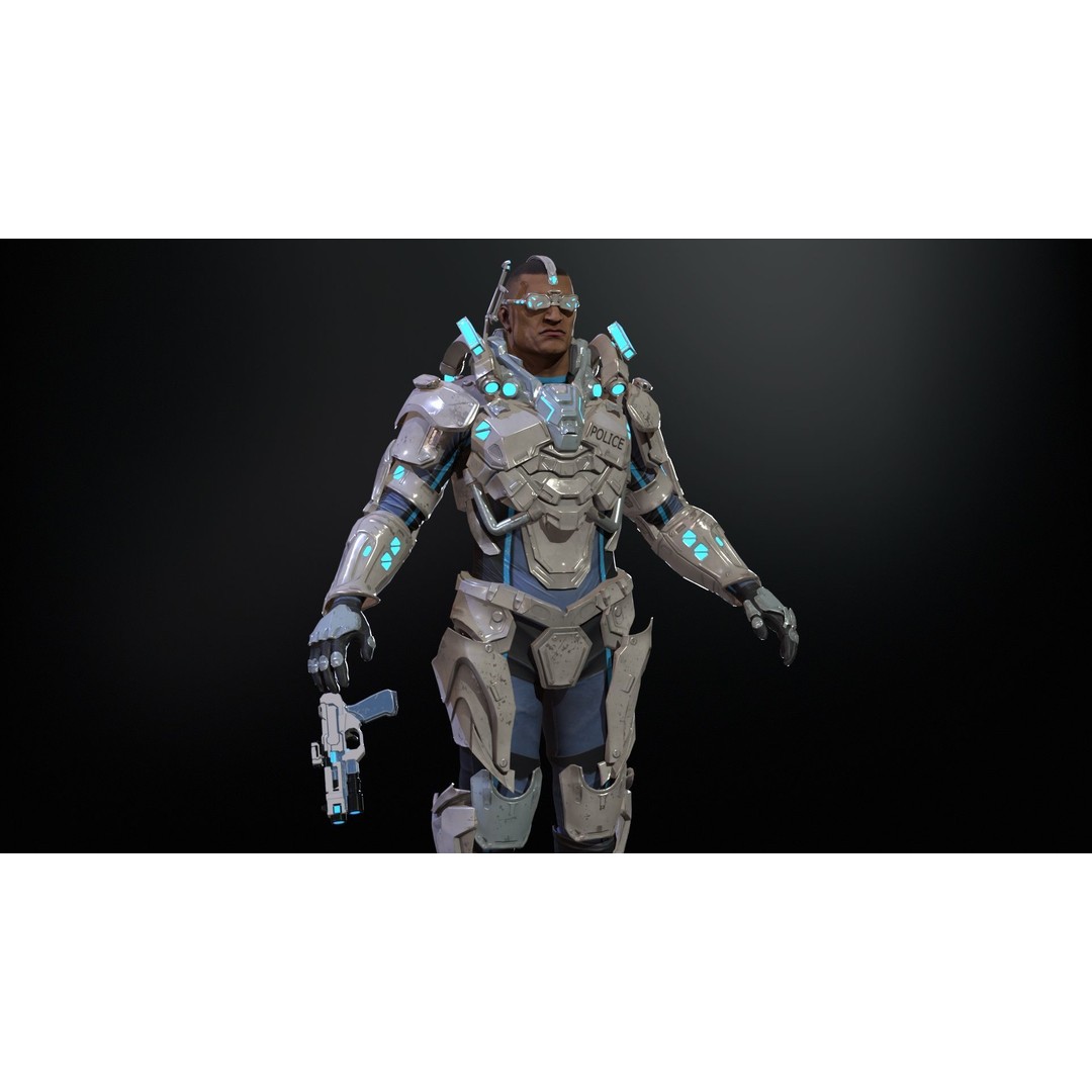 Cyborg Cop 3D Model – Low Poly Game Asset, FBX, Animated - View 22