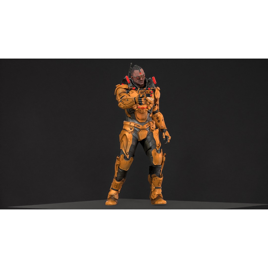 Cyborg Cop 3D Model – Low Poly Game Asset, FBX, Animated - View 23
