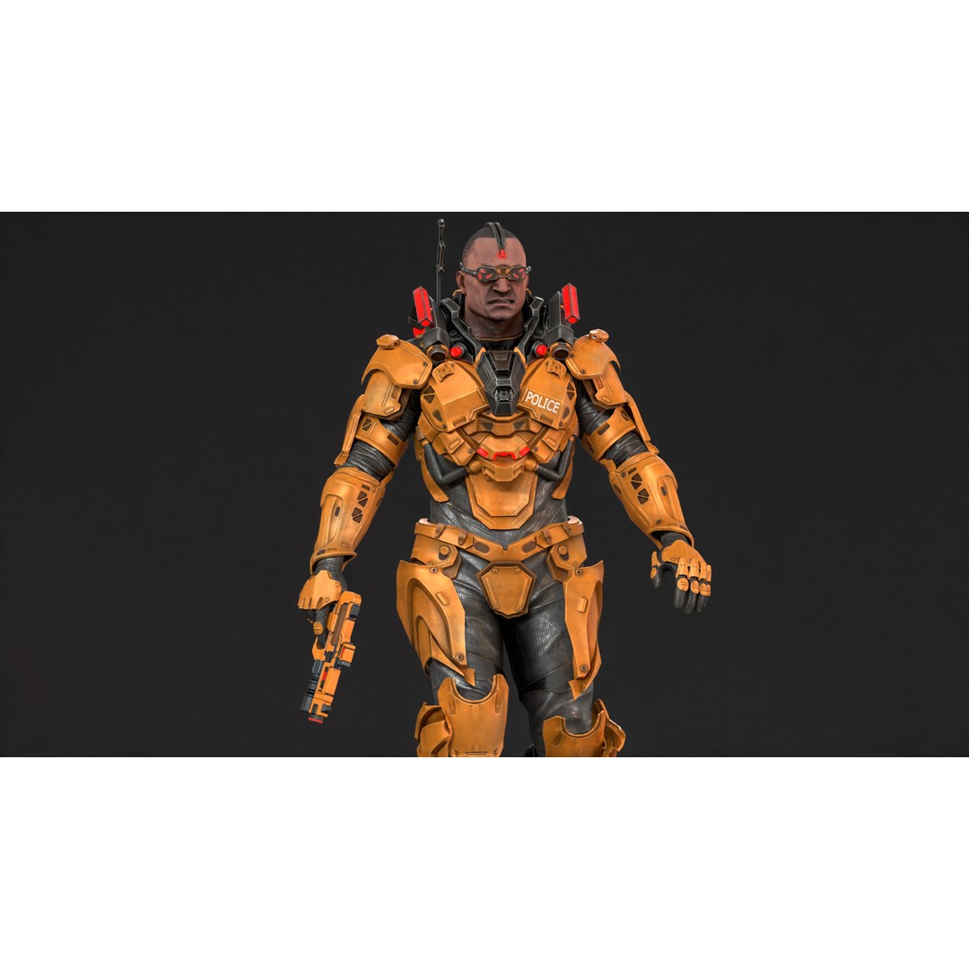 Cyborg Cop 3D Model – Low Poly Game Asset, FBX, Animated - View 25