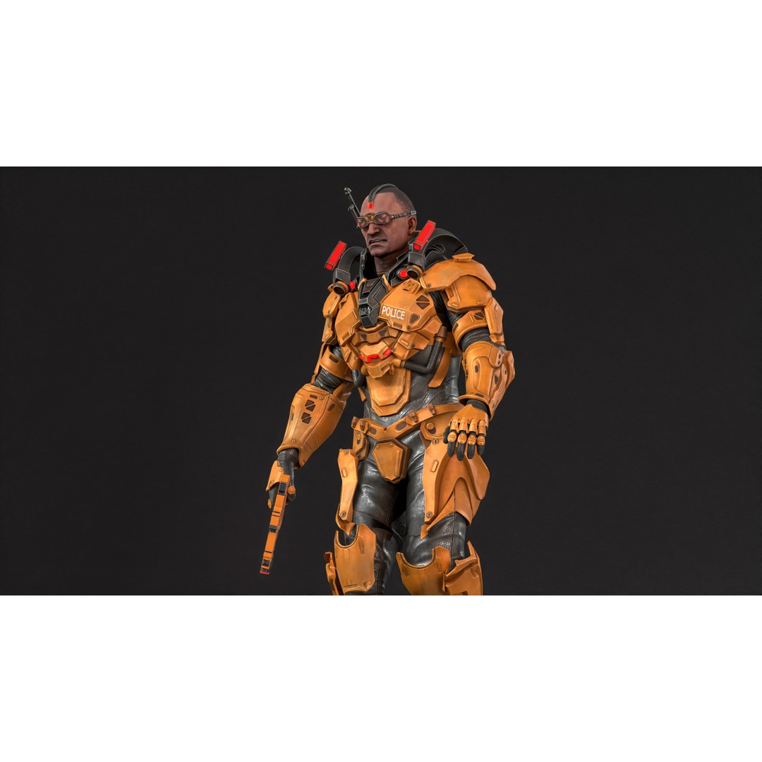 Cyborg Cop 3D Model – Low Poly Game Asset, FBX, Animated - View 27