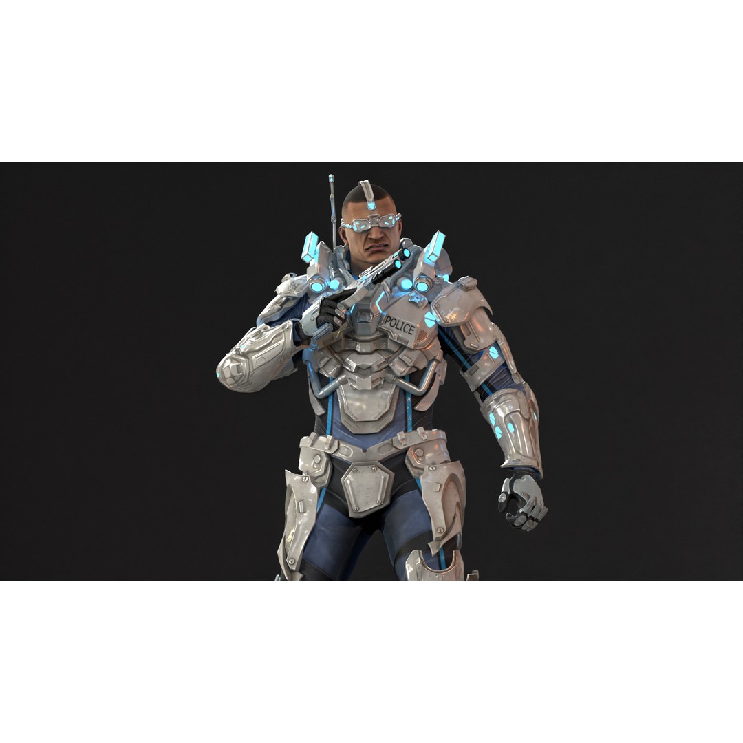 Cyborg Cop 3D Model – Low Poly Game Asset, FBX, Animated - View 28