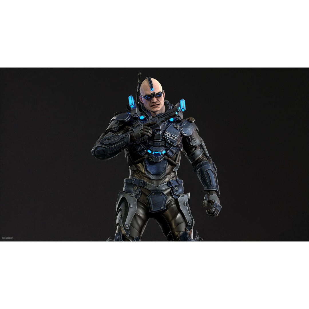 Cyborg Cop 3D Model – Low Poly Game Asset, FBX, Animated - View 3
