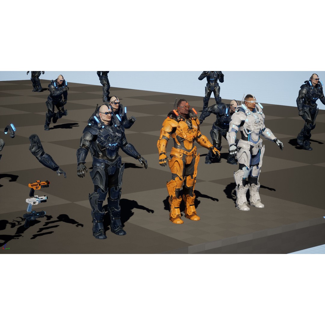 Cyborg Cop 3D Model – Low Poly Game Asset, FBX, Animated - View 31