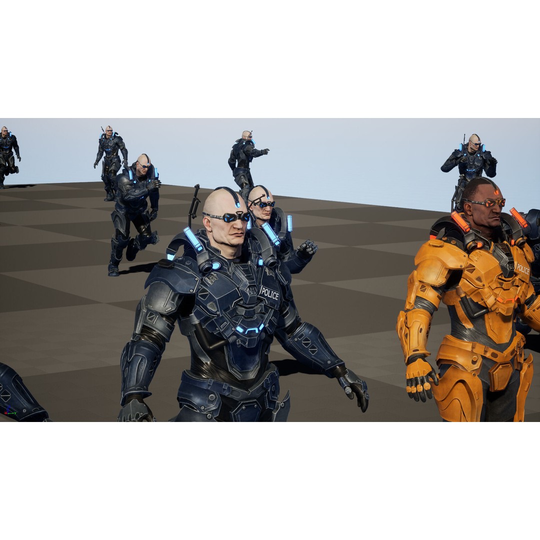Cyborg Cop 3D Model – Low Poly Game Asset, FBX, Animated - View 32