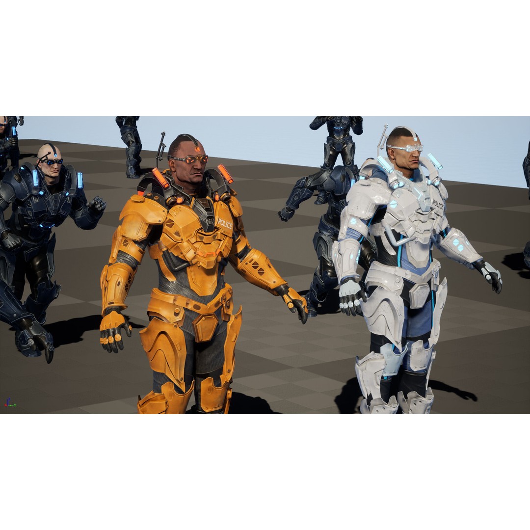 Cyborg Cop 3D Model – Low Poly Game Asset, FBX, Animated - View 33