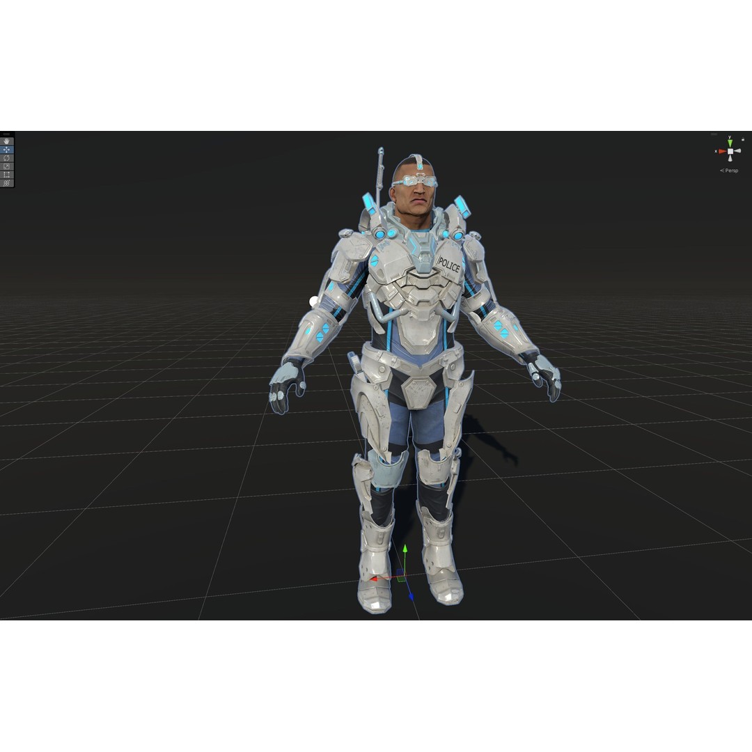 Cyborg Cop 3D Model – Low Poly Game Asset, FBX, Animated - View 36