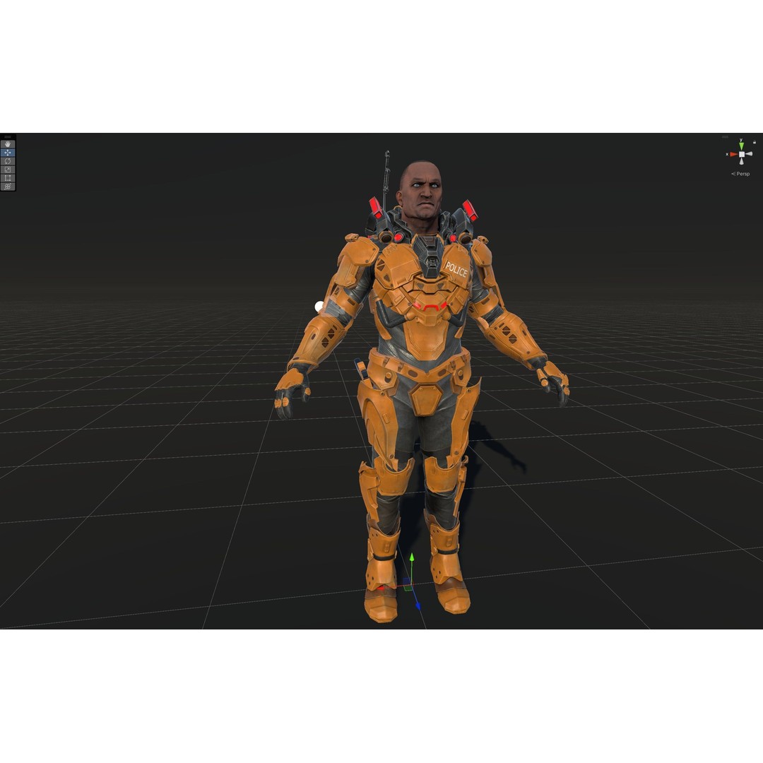 Cyborg Cop 3D Model – Low Poly Game Asset, FBX, Animated - View 37