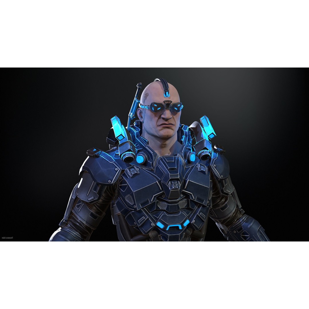 Cyborg Cop 3D Model – Low Poly Game Asset, FBX, Animated - View 4