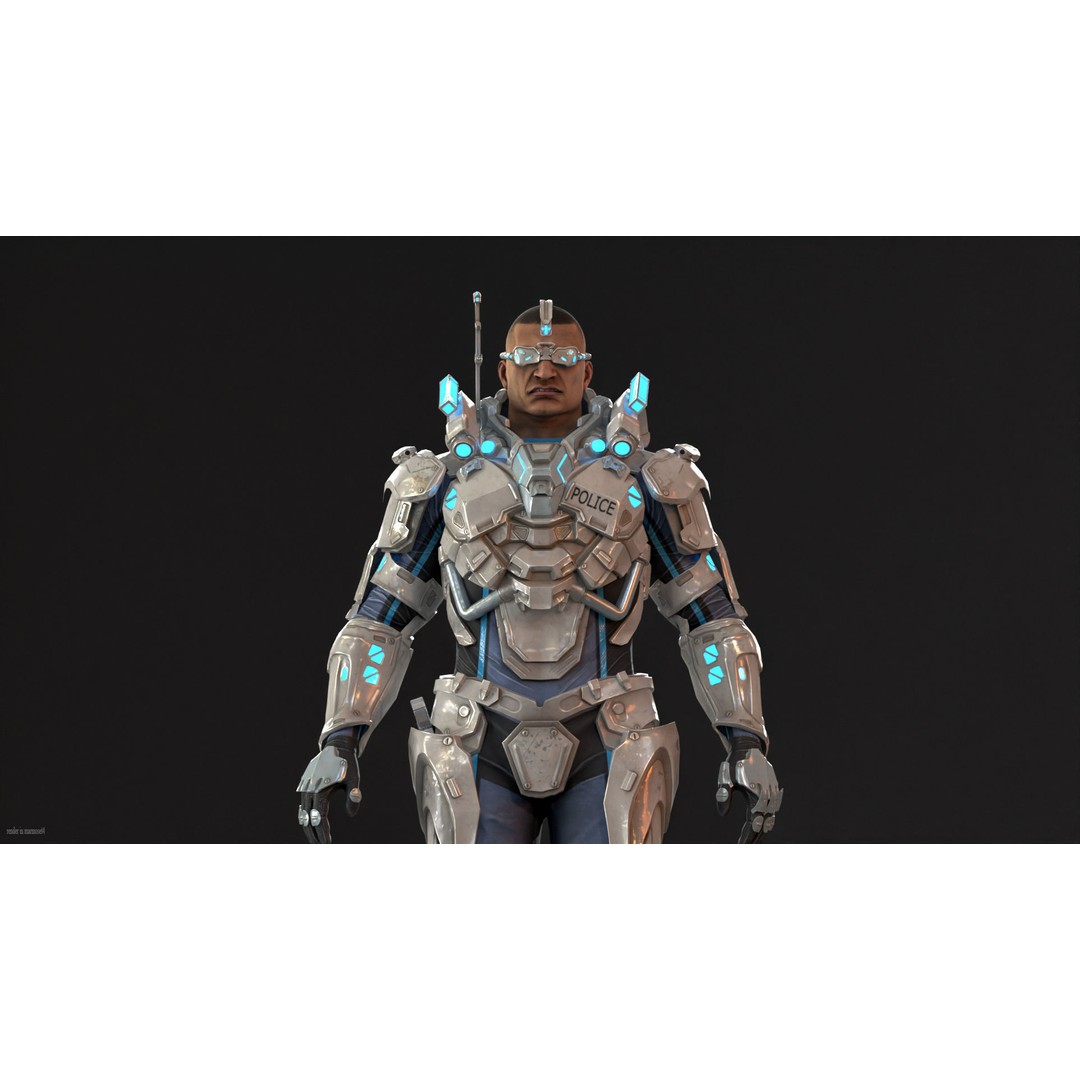 Cyborg Cop 3D Model – Low Poly Game Asset, FBX, Animated - View 6