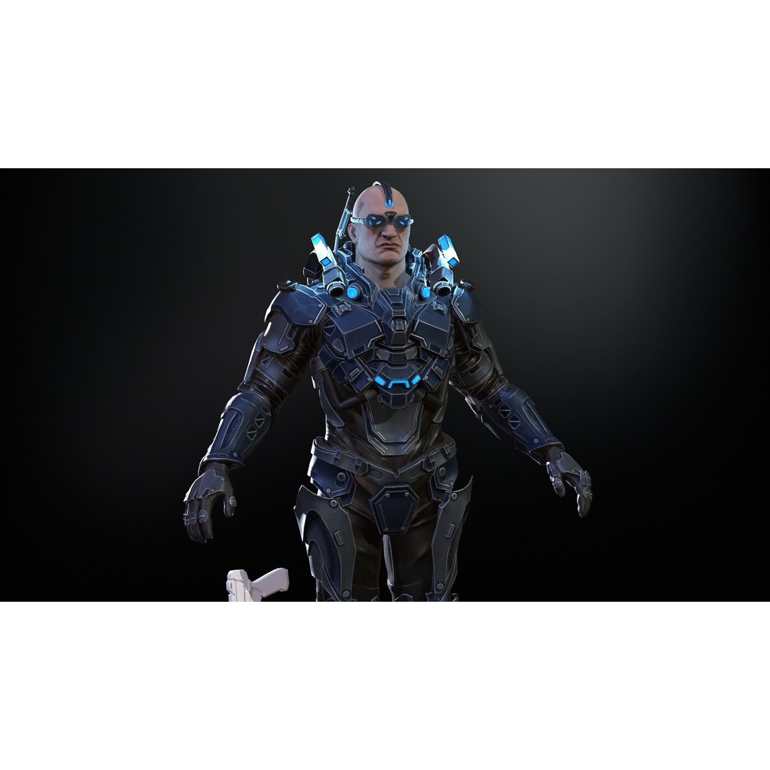Cyborg Cop 3D Model – Low Poly Game Asset, FBX, Animated - View 7