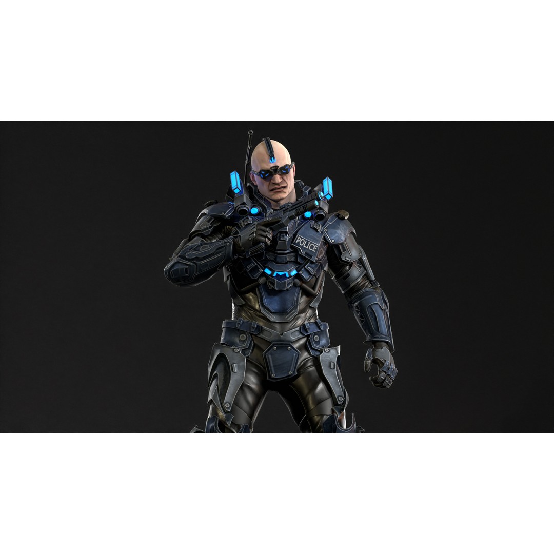 Cyborg Cop 3D Model – Low Poly Game Asset, FBX, Animated - View 8