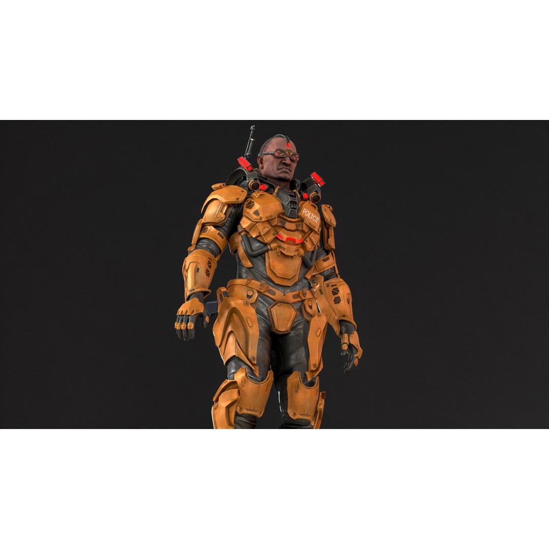 Cyborg Cop 3D Model – Low Poly Game Asset, FBX, Animated - View 9