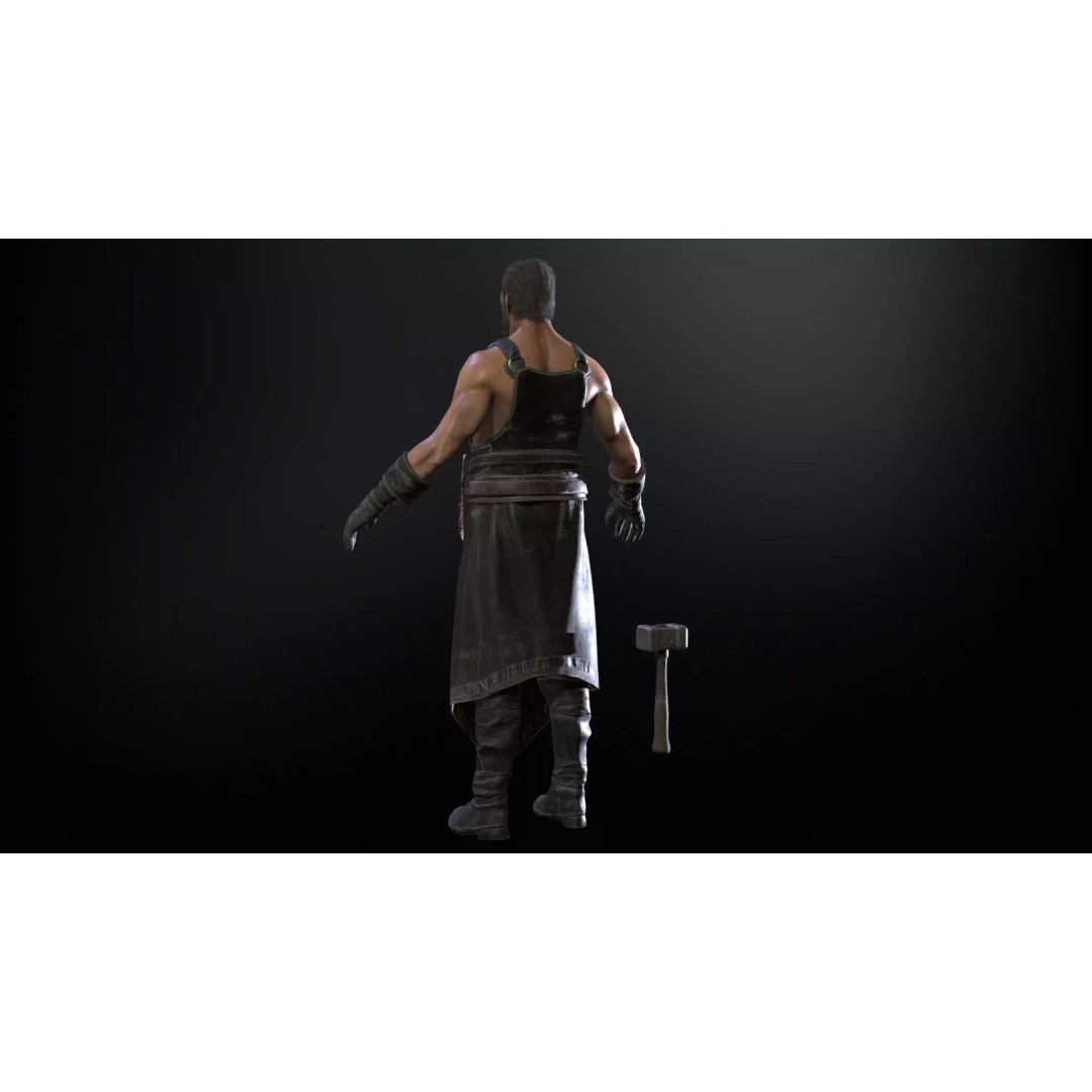Blacksmith 3D Model – Low Poly Rigged Character with 15 Animations - View 12