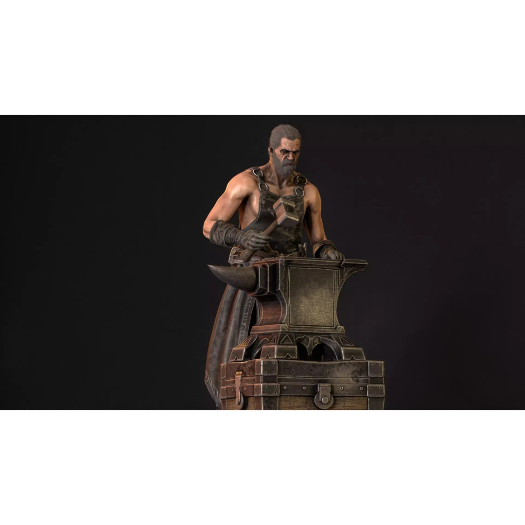 Blacksmith 3D Model – Low Poly Rigged Character with 15 Animations - View 13