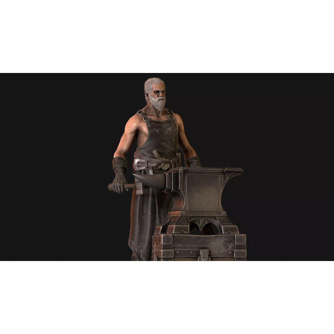 Blacksmith 3D Model – Low Poly Rigged Character with 15 Animations - View 14