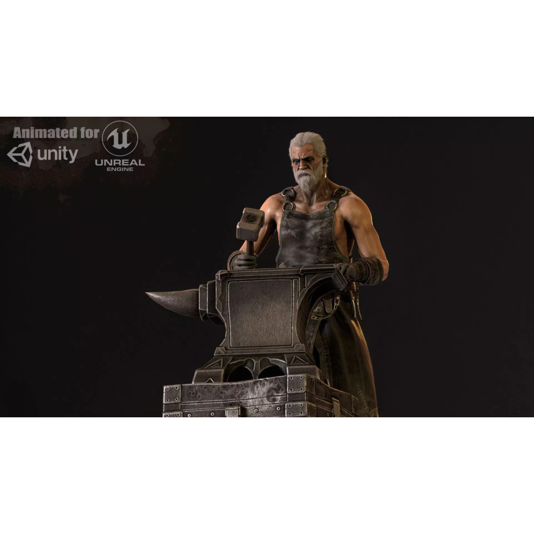 Blacksmith 3D Model – Low Poly Rigged Character with 15 Animations - View 2