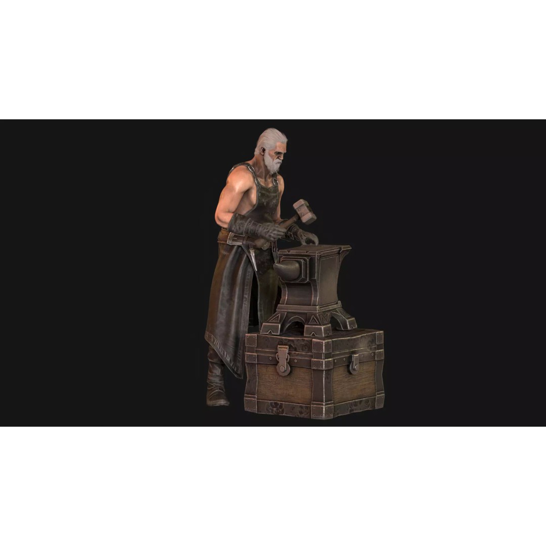 Blacksmith 3D Model – Low Poly Rigged Character with 15 Animations - View 23