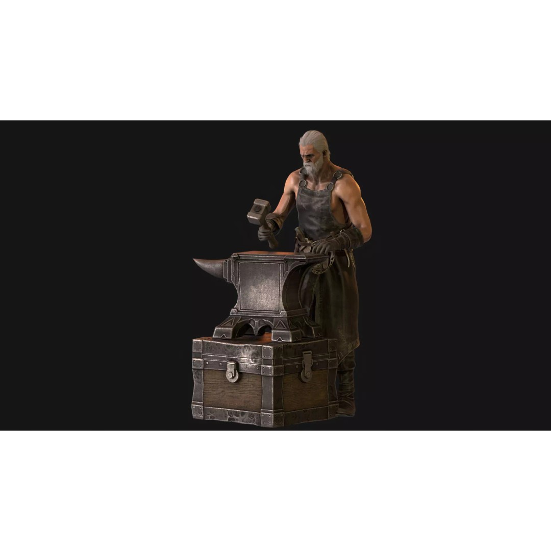 Blacksmith 3D Model – Low Poly Rigged Character with 15 Animations - View 25