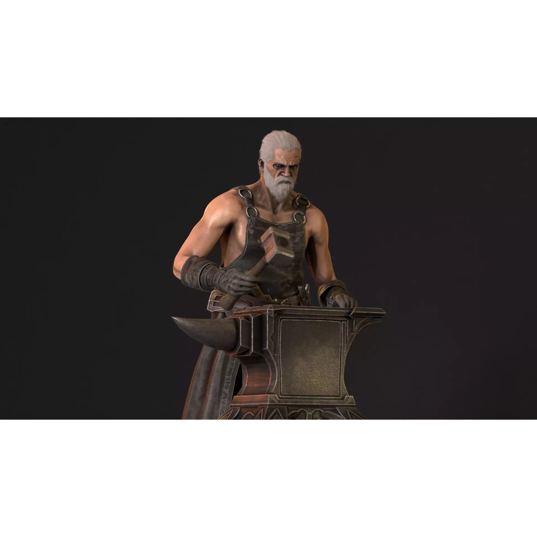 Blacksmith 3D Model – Low Poly Rigged Character with 15 Animations - View 27