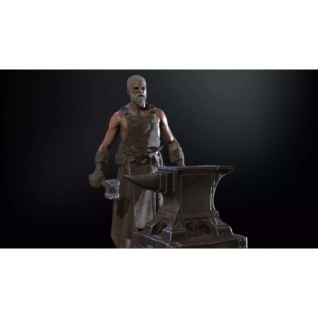 Blacksmith 3D Model – Low Poly Rigged Character with 15 Animations - View 28