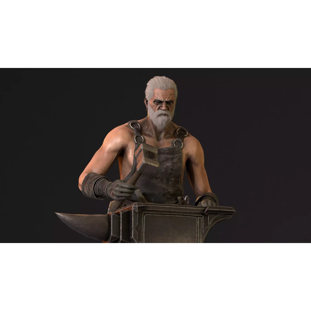 Blacksmith 3D Model – Low Poly Rigged Character with 15 Animations - View 29