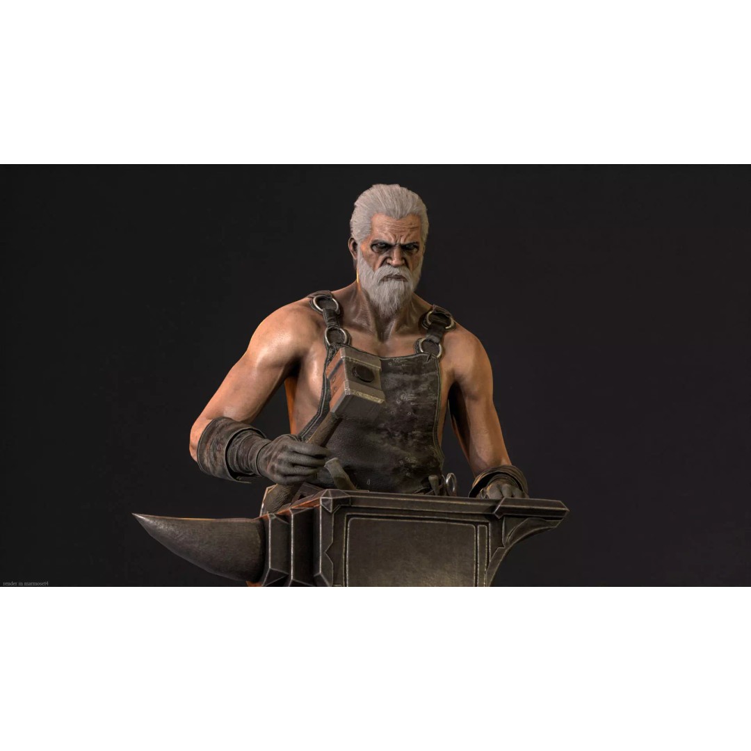 Blacksmith 3D Model – Low Poly Rigged Character with 15 Animations - View 3