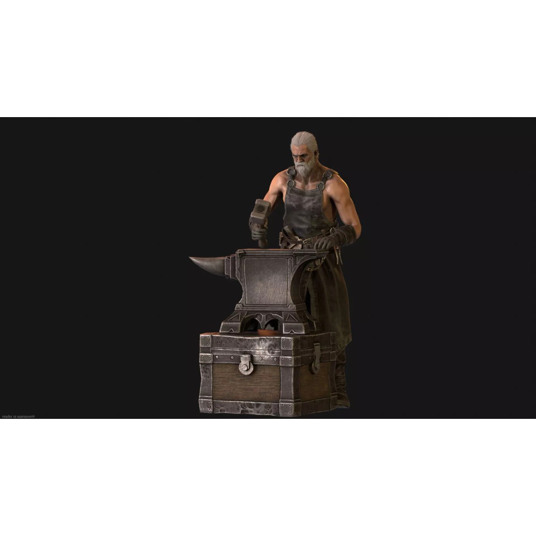 Blacksmith 3D Model – Low Poly Rigged Character with 15 Animations - View 5