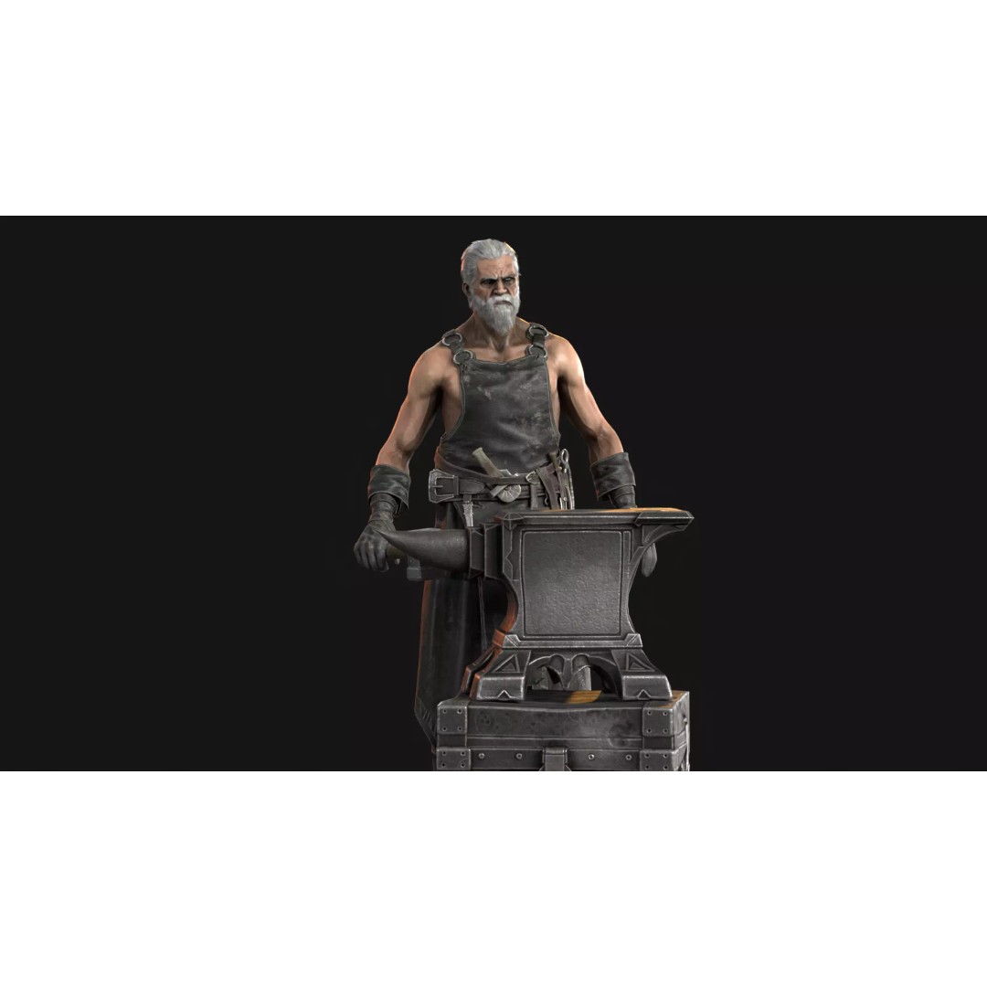 Blacksmith 3D Model – Low Poly Rigged Character with 15 Animations - View 8