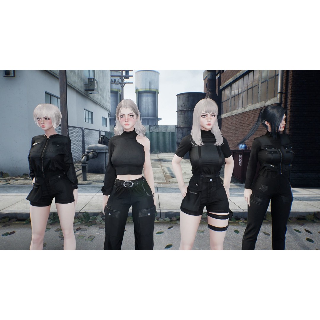 Techwear Girl 3D Model – Game Ready Low-Poly Rigged Character, FBX