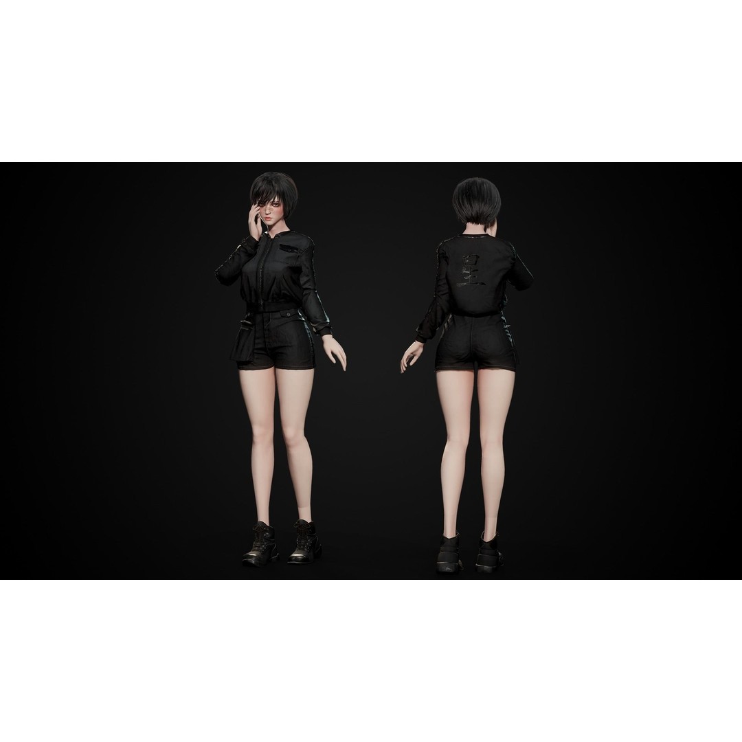 Techwear Girl 3D Model – Game Ready Low-Poly Rigged Character, FBX - View 12
