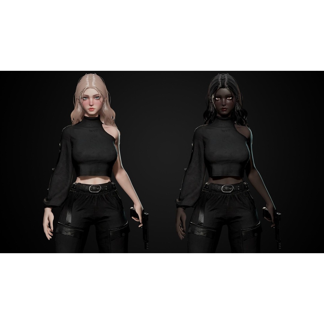 Techwear Girl 3D Model – Game Ready Low-Poly Rigged Character, FBX - View 13