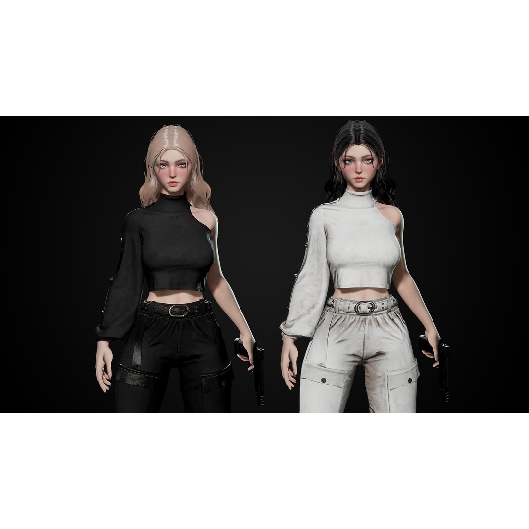 Techwear Girl 3D Model – Game Ready Low-Poly Rigged Character, FBX - View 14