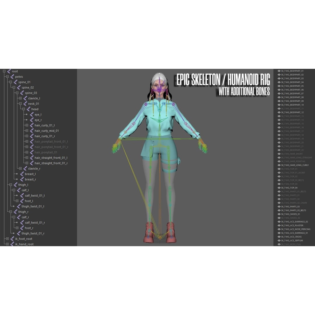 Techwear Girl 3D Model – Game Ready Low-Poly Rigged Character, FBX - View 17