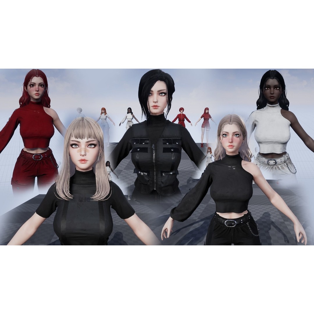 Techwear Girl 3D Model – Game Ready Low-Poly Rigged Character, FBX - View 19