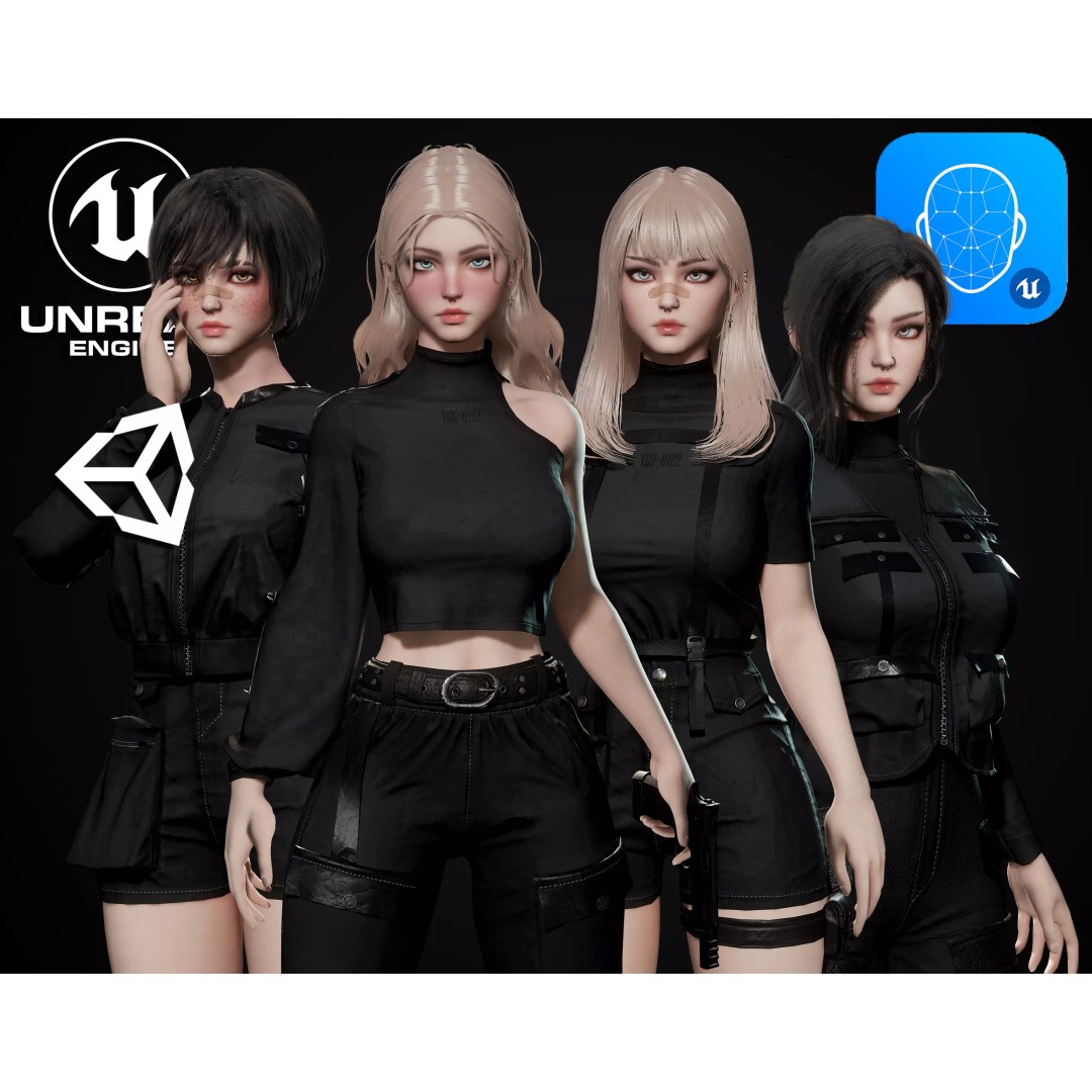 Techwear Girl 3D Model – Game Ready Low-Poly Rigged Character, FBX - View 2
