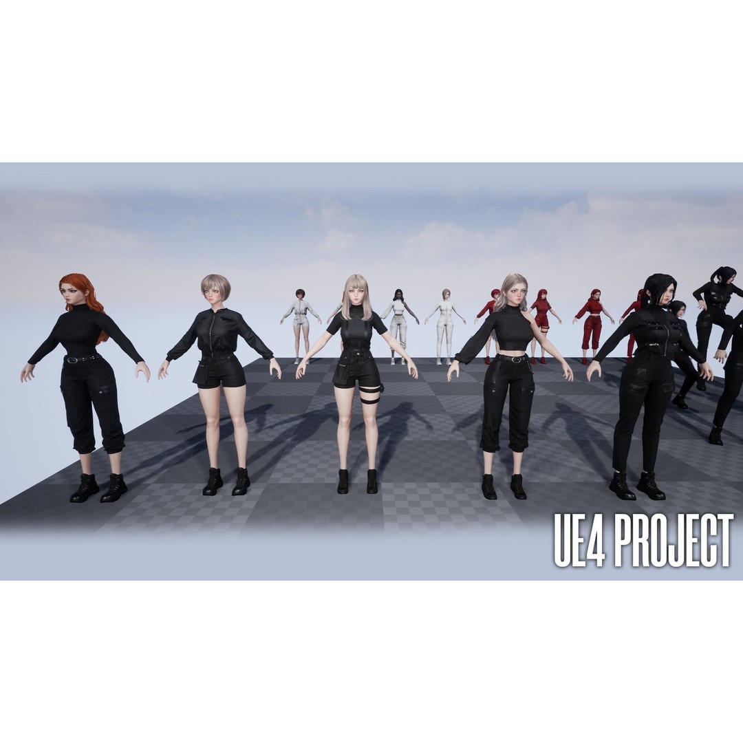 Techwear Girl 3D Model – Game Ready Low-Poly Rigged Character, FBX - View 20