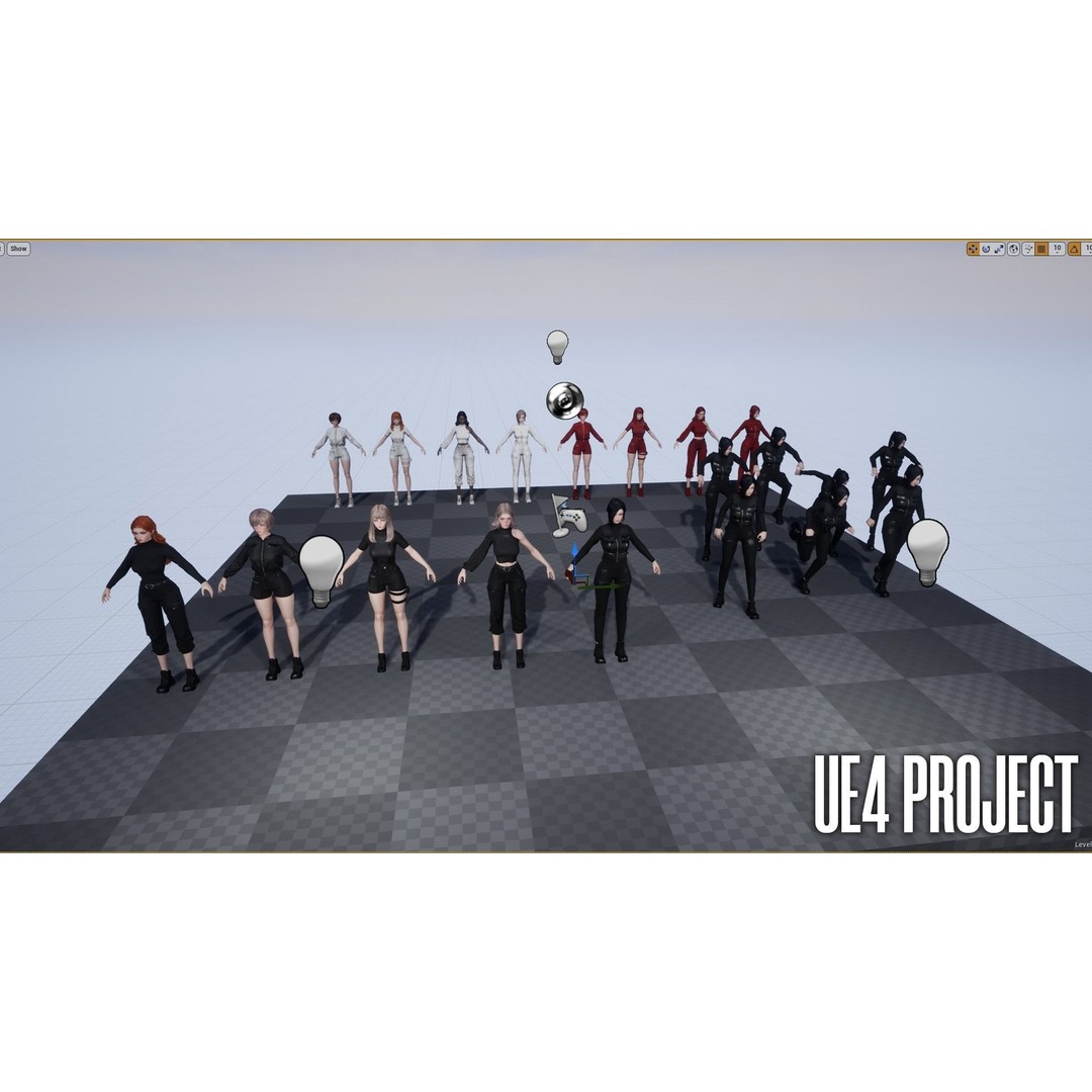 Techwear Girl 3D Model – Game Ready Low-Poly Rigged Character, FBX - View 22
