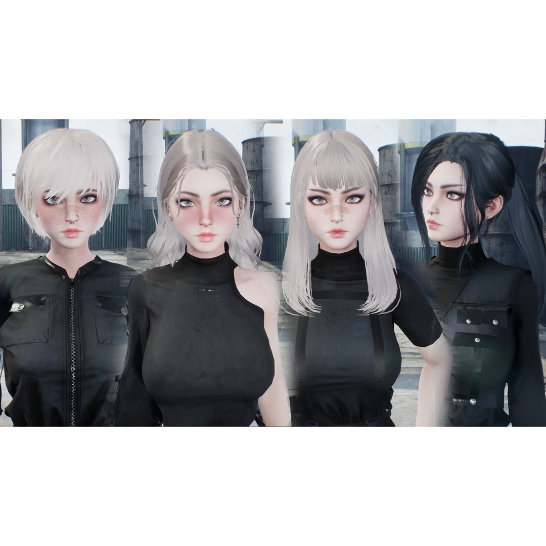 Techwear Girl 3D Model – Game Ready Low-Poly Rigged Character, FBX - View 24