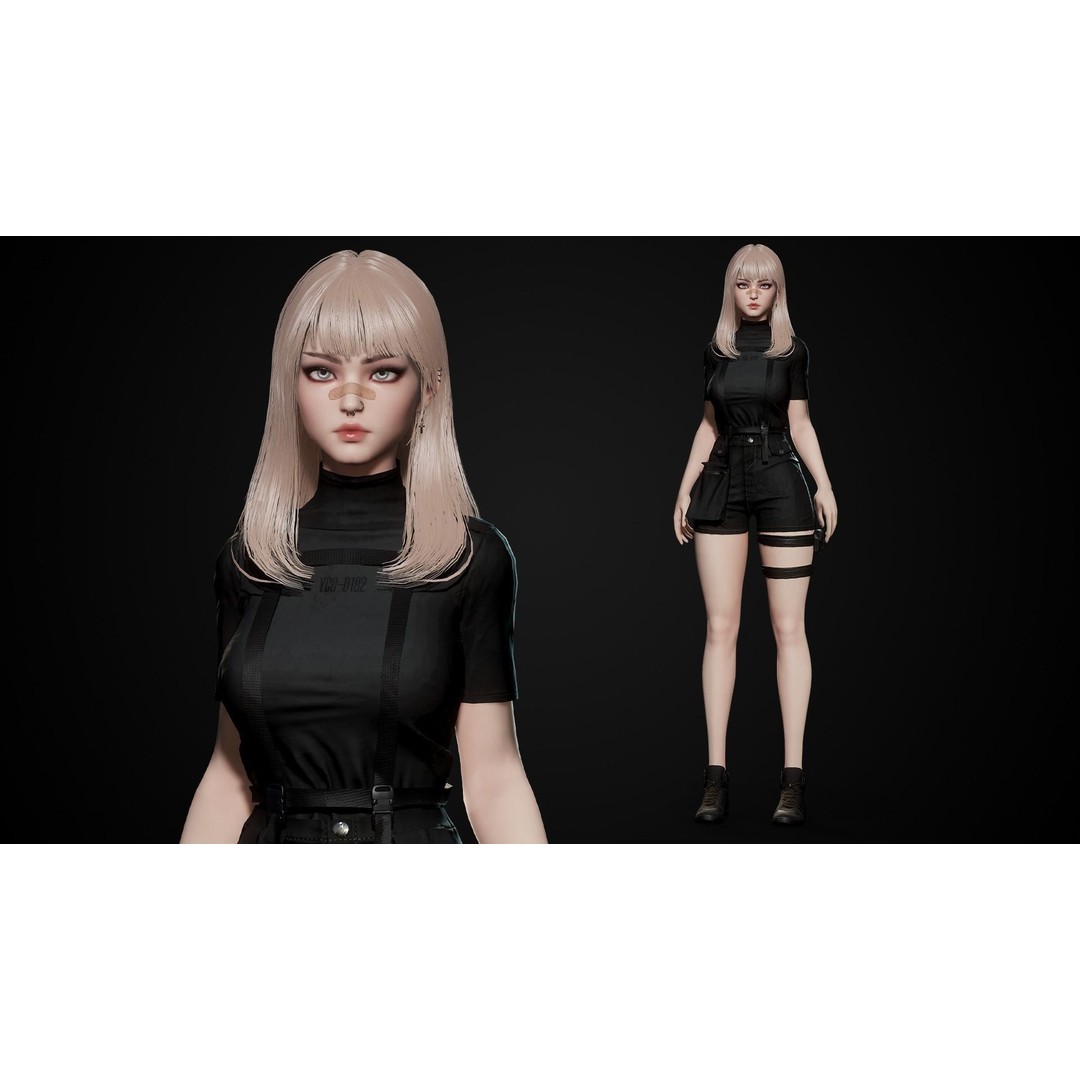 Techwear Girl 3D Model – Game Ready Low-Poly Rigged Character, FBX - View 6