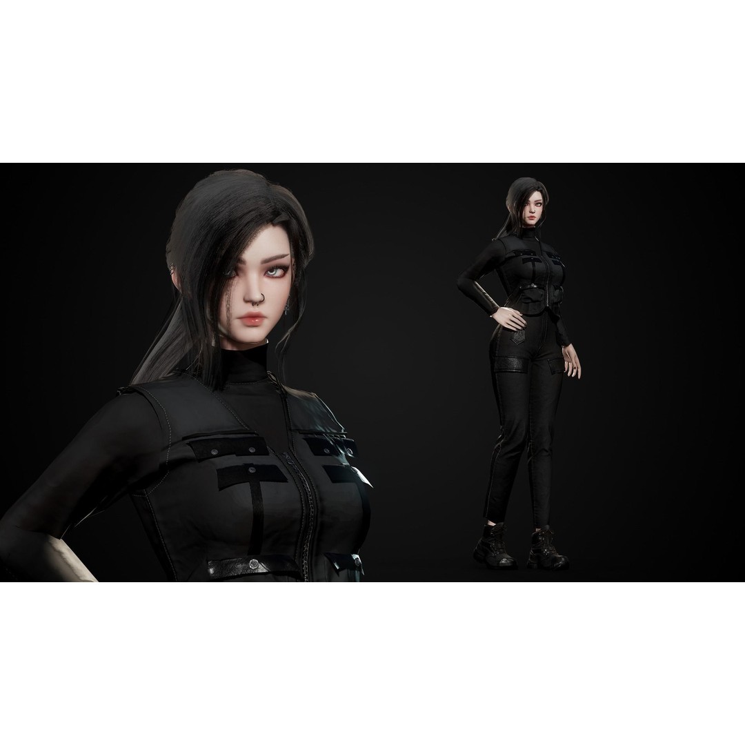 Techwear Girl 3D Model – Game Ready Low-Poly Rigged Character, FBX - View 7