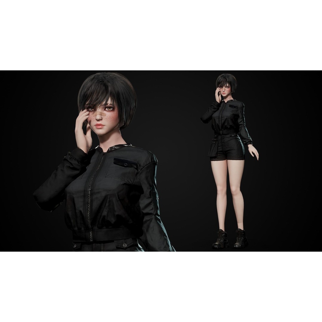 Techwear Girl 3D Model – Game Ready Low-Poly Rigged Character, FBX - View 8