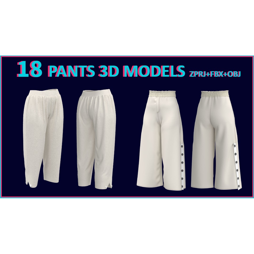 Women’s 3D Model – Low Poly Pants, Shorts & Skirts Collection, FBX & OBJ - View 10