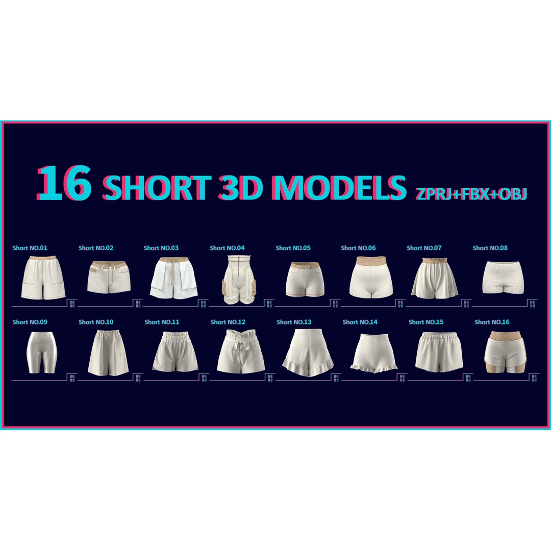 Women’s 3D Model – Low Poly Pants, Shorts & Skirts Collection, FBX & OBJ - View 11