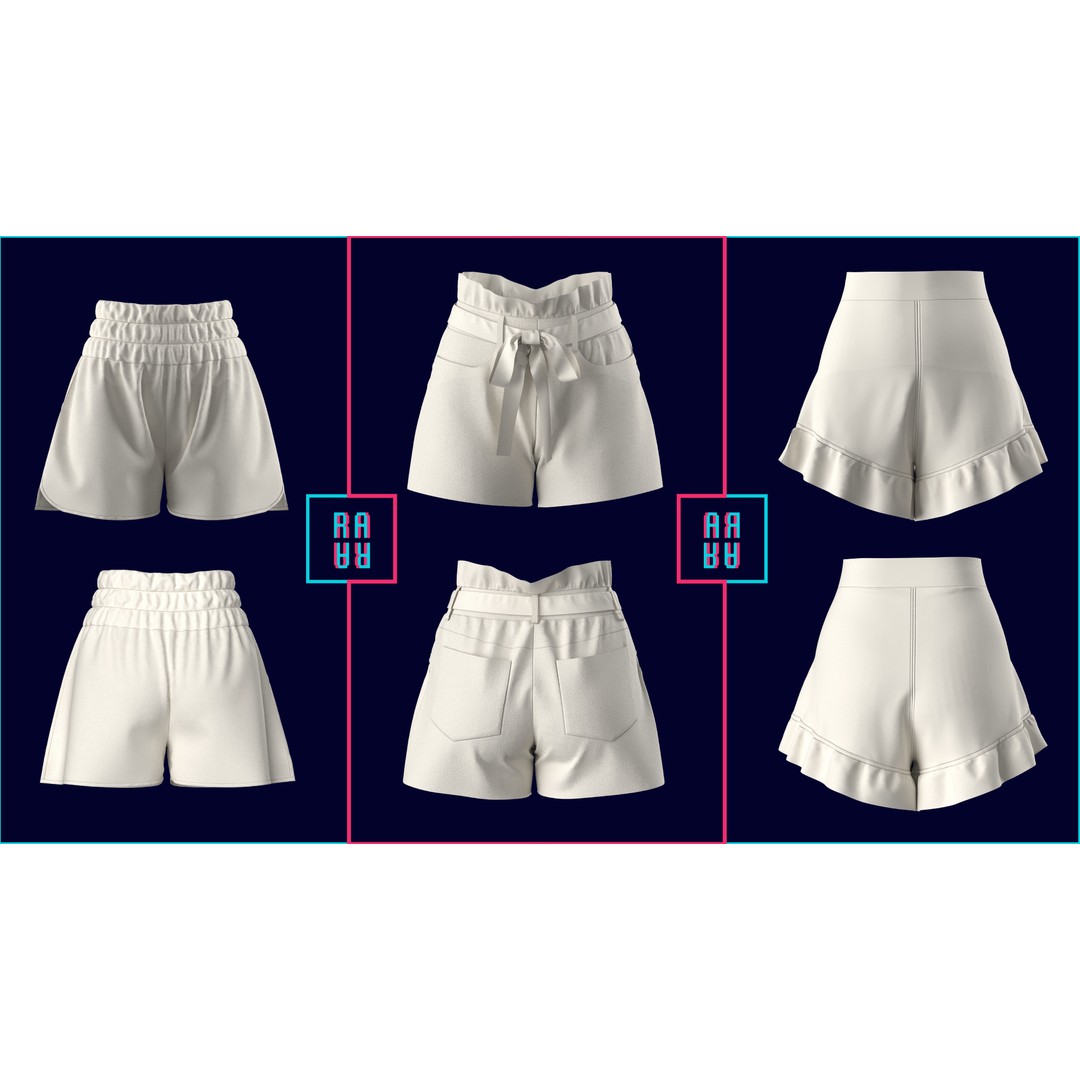 Women’s 3D Model – Low Poly Pants, Shorts & Skirts Collection, FBX & OBJ - View 12