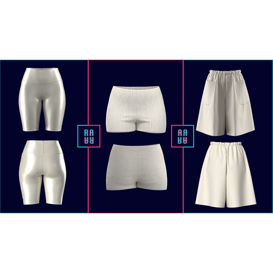 Women’s 3D Model – Low Poly Pants, Shorts & Skirts Collection, FBX & OBJ - View 13