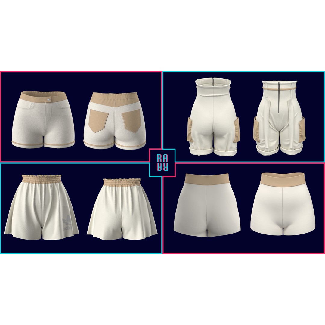 Women’s 3D Model – Low Poly Pants, Shorts & Skirts Collection, FBX & OBJ - View 14